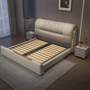 سرير فني جلدي فاخر خفيف حديث لغرفة النوم الرئيسية بسيط 2 متر سرير زفاف مزدوج عالي الجودة - Product Image 3