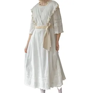 Öse Spitze Baumwolle Stoff Kleid Lässig Weiße Kleider STDN0060 Fabrik Großhandels preis Sommer Bestickte Blumen 100% Baumwolle OEM