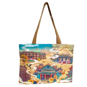 Borsa Tote in tela di cotone riciclato per lo Shopping a tracolla da donna con Logo stampato colorato personalizzato all'ingrosso