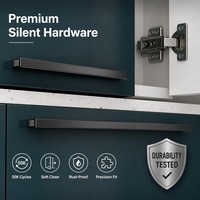 Armário de Cozinha Moderno de Luxo em Aço Inoxidável Azul-Petróleo e Branco, Modular Personalizado em L, Acabamento Fosco Bicolor com Pia e Bancada de Mármore