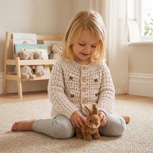 Cardigan per Bambine con Ape Ricamata a Mano, Maglione Traforato ODM per Bambini con Fodera in Cotone - Product Image 5