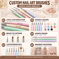 Lot de 5 pinceaux à liner pour ongles, poils en nylon doux, manche acrylique à paillettes, outils de dessin pour nail art, pour salon et manucure à domicile