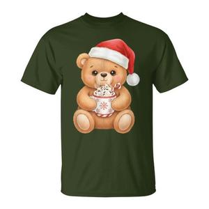 T-shirt mignon avec un ours en peluche de Noël et un chapeau de Père Noël - Product Image 1
