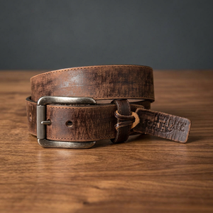Ceinture carrée vintage en cuir de vachette écologique longue durée, pour homme, longueur personnalisable, motif uni, acier réversible, robuste, 3,8 cm - Product Image 1