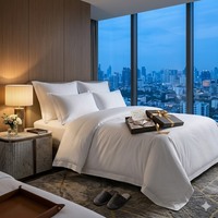 Parure de lit de luxe 100 % coton tissé écologique pour hôtel, 6060s 350tc, durable, 4 pièces : drap-housse, taies d'oreiller, housse de couette, taille King