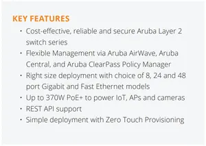 ACLs Traffic Prioritization SFlow And IPv6 Host Support HPE 2530-8G-PoE+ Switch J9774A Aruba Networking