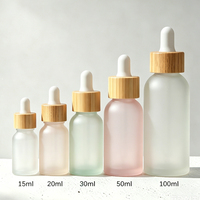 Flacon en PET ambré liquide pour soins de la peau bio avec col en bambou, flacon compte-gouttes en plastique vide, emballage pour sérum cosmétique