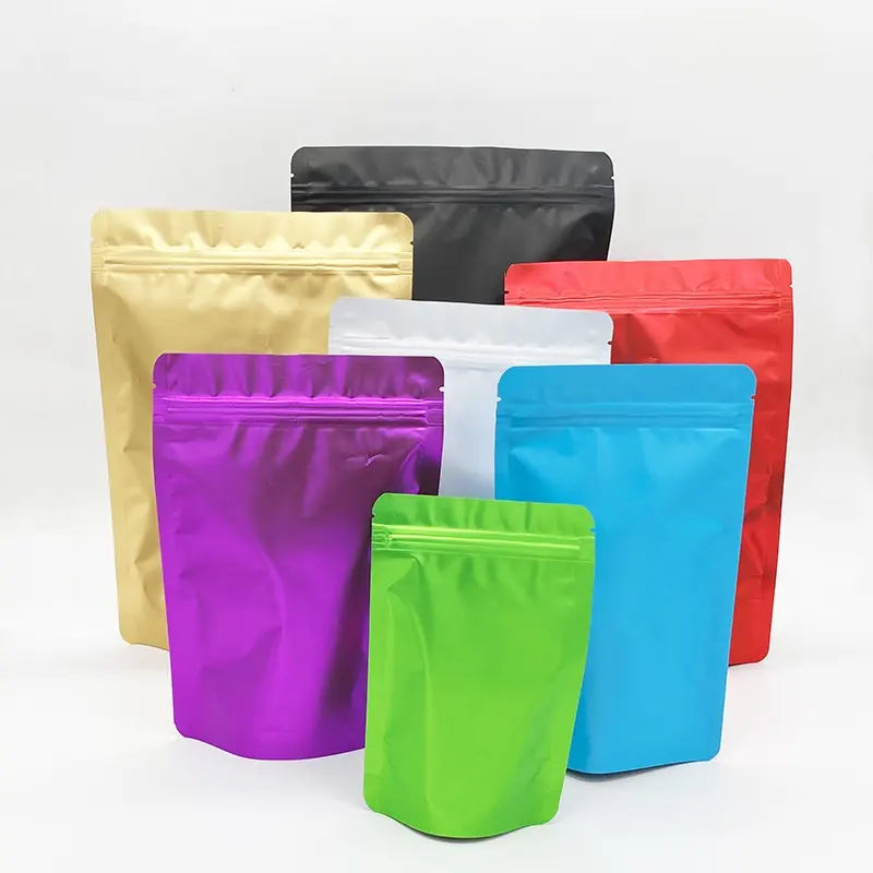 Bolsa de plástico con cierre de cremallera que se puede volver a sellar con cremallera, bolsa de embalaje de papel de aluminio Mylar, Doypack, comida para mascotas, dulces, regalos, bolsas de embalaje de té