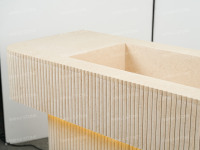 SH STONE Lavabo de salle de bain moderne en pierre calcaire beige Moleanos, écologique, autoportant, avec décor cannelé, pour appartement