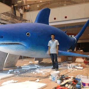 Grande in fibra di vetro testa di squalo oceanario scultura ristorante decorazioni appese a parete ornamenti luminosi centri commerciali - Product Image 2