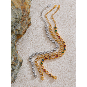 Jinyou 4712 Kleurrijke Kubieke Zirkoon Ketting Ketting Armband Set Statement Charme Pvd Roestvrij Staal Sieraden Set Voor Vrouwen Cadeau - Product Image 2