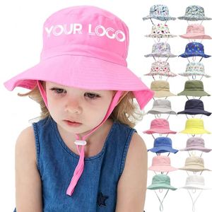 Custom Logo Printed Embroidery Boys and Girls <b>Hat</b> Summer Beach Children Fisherman Bucket <b>Hats</b> for Kids With String - Product Image 1