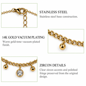 Collier à breloques en zircon, acier inoxydable, plaqué or 14K sous vide, couleurs or et argent, 400 mm + 60 mm, 6,7 g - Product Image 4