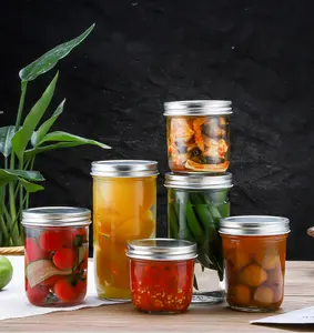 Wholesale honey bee jam Caviar chili sauce can metal screw caps glass mason jar with lid custom round clear glass jar