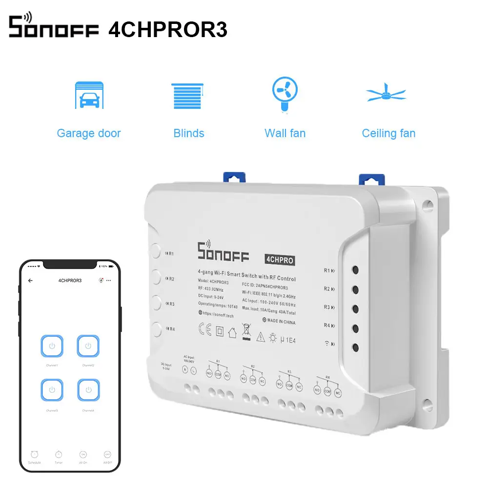 SONOFF 4CH PRO R3 Wifi Light Switch Remote 433 Mhz RF Smart Home Controller 4 Channel/ Gang Intelligent Wireless Switch Module