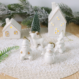 LED 조명 크리스마스 소형 선물 장식 세라믹 미니 스노우 하우스 펜던트, 크리스마스 파티 트리 오너먼트용 장식품 - Product Image 2