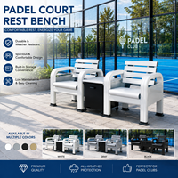 Banc d'extérieur sur mesure pour terrain de padel avec armoire de rangement, banc de sport extérieur en alliage d'aluminium