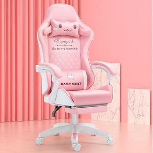 Chaise de jeu pivotante pliable rose avec fonction de massage, design ergonomique en cuir PU - Product Image 1