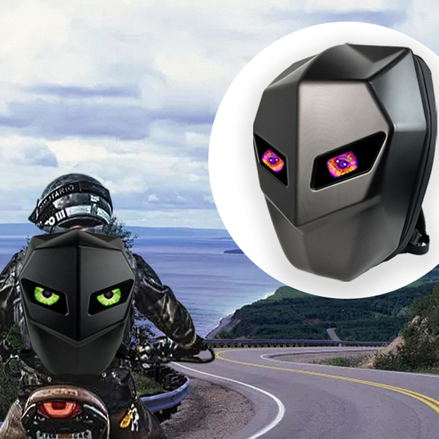 FSY Smart Digital Screen LED Double Shoulder Backpack Cool Teens Rider Backpack with Eyes Lights Waterproof USB Charging Port