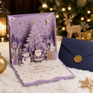 Ensemble de cartes de Noël 3D pop-up au design original ZS-PC0316, sapin de Noël, bonhomme de neige, Père Noël, pain d'épices, découpe au laser - Product Image 2
