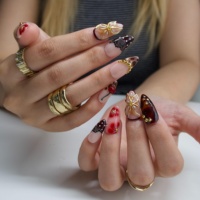 Offre Spéciale : Faux Ongles Vintage 3D Motif Cerise, Fleur et Papillon, en Forme d'Amande, à Coller, Vente en Gros, Ongles Faits Main en Relief pour Rendez-vous, Fêtes et Usage Quotidien