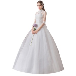 High Waisted Ball Gown Wedding Dress Off White Tulle High Neckline Simple Elegant Fashionable Main Wedding Dress - Product Image 5