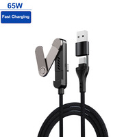 Support de téléphone pliable à charge rapide PD 65W, câble de données USB Type-C en PVC tressé à angle de 90 degrés pour téléphone, tablette, ordinateur portable