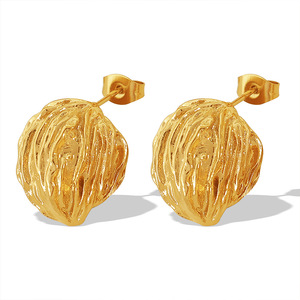 Stud <b>Earrings</b> Gold Irregular Folded Circle Design Everyday Wear Stainless Steel <b>Post</b> EH208 - Product Image 5