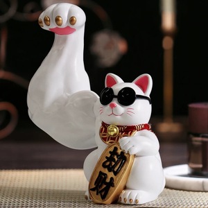 Céramique chinoise gros bras Muscle fort chat chanceux ouverture Fortune chat <span class=keywords><strong>Maneki</strong></span> <span class=keywords><strong>Neko</strong></span> pour cadeau d'affaires chat apportant de l'argent - Product Image 2