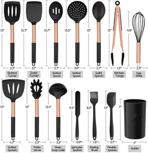 Juego de Utensilios de Cocina de Silicona de Primera Calidad, Antiadherentes y Resistentes al Calor, 15 Piezas, con Mango de Acero Inoxidable y Cobre - Product Image 2