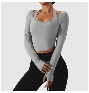 YHT nuevas mujeres transpirables de manga larga Yoga Tops Fitness de talla grande sudaderas entrenamiento deportes camisa gimnasio ropa activa humedad - Product Image 6