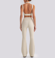 Nouvel ensemble de yoga 4 pièces pour femme, effet seconde peau, avec crop top, pantalon évasé taille haute croisée en V, respirant, pour le fitness et le sport