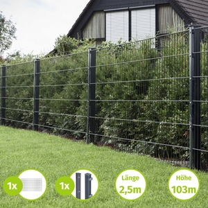 Luxus-Gartenzaun: Details zum Doppelstabmattenzaun, Gittermatten, Doppelstabmatten-Zaun in Grau mit Eckpfosten für den Garten - Product Image 3