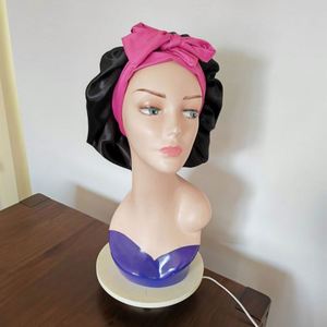 Bonnet de nuit en satin long pour femme, 2 couches de soie, élastique, avec large bande, pour tresses, cadeau promotionnel - Product Image 4
