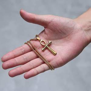 FY gioielli da uomo alla moda collane incrociate oro acciaio inossidabile Chunky Hip Hop Egyptian <span class=keywords><strong>Tau</strong></span> T forma vita Ankh collana con ciondolo croce - Product Image 2