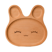 Assiette en céramique en bois de hêtre haut de gamme plat lapin coréen dessin animé conception Kidsren's Baby Divisé dîner bol