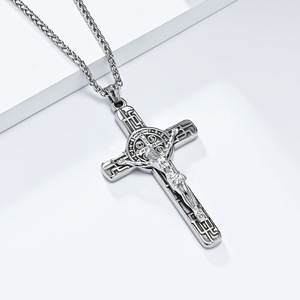 KOMI Kreuz Halskette für Männer Silber Schwarz <span class=keywords><strong>Gold</strong></span> Edelstahl <span class=keywords><strong>Jesus</strong></span> Kruzifix Kreuz Anhänger Halskette für Männer 24 Zoll Weizen kette - Product Image 2