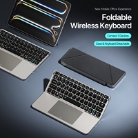 Clavier sans fil pliable 3 en 1 avec étui - Housse avec support amovible et pavé tactile compatible iOS, Android, Windows et Mac OS