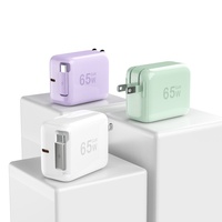 Adaptateur secteur de voyage mural Gan 65W Type C avec câble rétractable Pps Pd 3.0 Charge rapide pour ordinateur portable Iphone Téléphones mobiles
