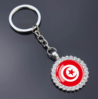 Porte-clés en verre entièrement orné de strass, motif drapeau du monde (Haïti), souvenir de voyage, ornement à suspendre pour sac
