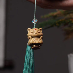 Wooden <b>Cat</b> Pendant Keychain 3.3x2.0cm Chinese Style Car Charm Hanging Ornament For Phone Bag Decoration - Product Image 3