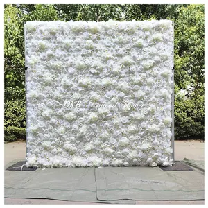 DKB 2024 Hot Sale 3D Silk Wedding Artificial Flower Wall Backdrop Curtain Decoration Backdrop Roll Up White Rose Flower Wall