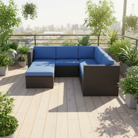 Ensemble de mobilier de jardin moderne nordique résistant aux intempéries en rotin PE, canapé modulaire et table basse, éco-responsable pour villa