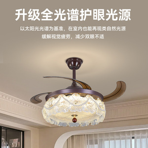 Ventilador de techo con luz LED invisible para sala de estar y comedor de 10-15 metros cuadrados con diseño de encaje vintage - Product Image 5