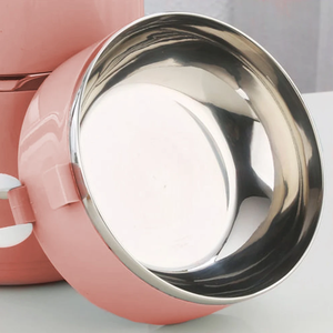 Round Stainless Steel Lunch Box Dual Tier Stackable Food <b>Container</b> with <b>Plastic</b> <b>Lid</b> Portable Bpa Free Simple Style M Size - Product Image 4