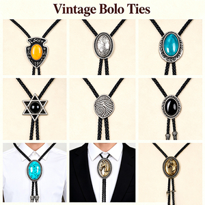 Cravate Bolo Western avec pendentif bouclier et épée, incrustation rouge, embellissement crâne, cordon en cuir tressé, pour usage quotidien décontracté - Product Image 4
