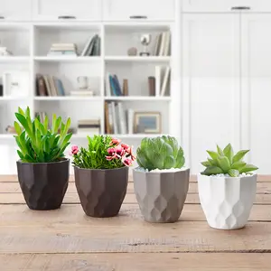 Pot tanaman plastik dekorasi rumah, Pot penanam bentuk bulat buram, Pot bunga Modern untuk rumah