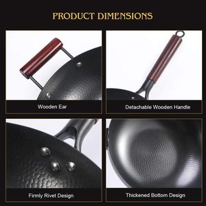 中国传统手工碳钢炒锅带木柄不粘锅，用于电动、感应和燃气灶 - Product Image 2