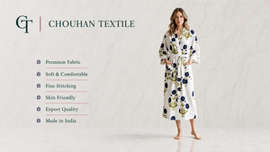 Bata de baño de algodón con estampado floral para mujer, cuello en V, manga larga, transpirable, de longitud completa, estilo kimono, con pantalones y cinturón, conjunto envolvente para el hogar - Product Image 2