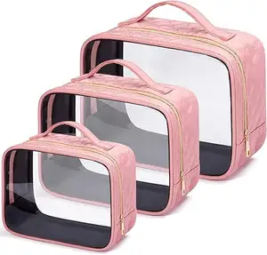 180 degree open transparent makeup bag with handle suitable for gift storage Transparent makeup bag Travel essentials